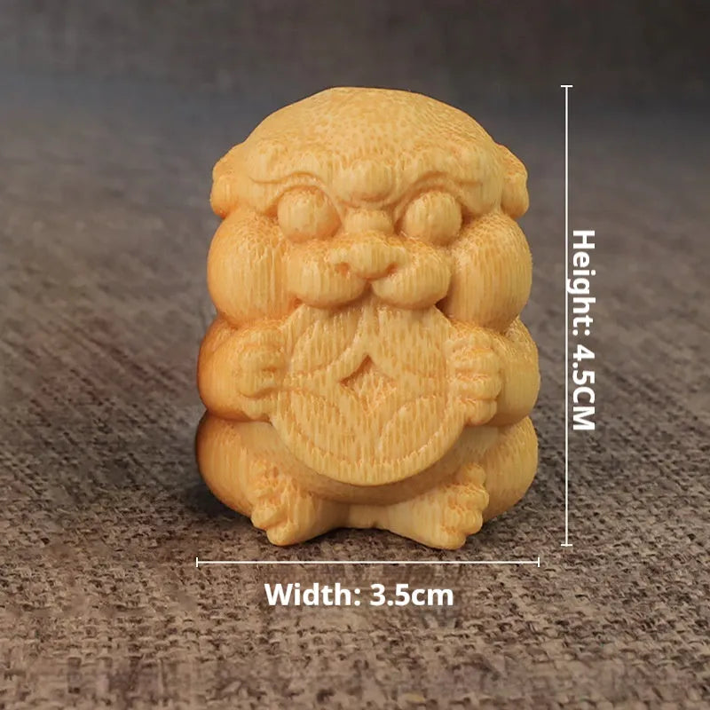 Solid bamboo carving ornament traditional Take Money style 4.5cm height decorative figurine