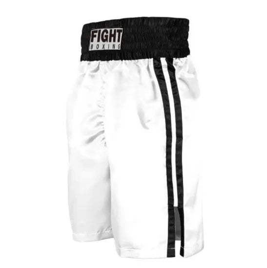 Boxing shorts for kickboxing in multiple colour combinations with striped waistband designs, sizes XS to XXXL