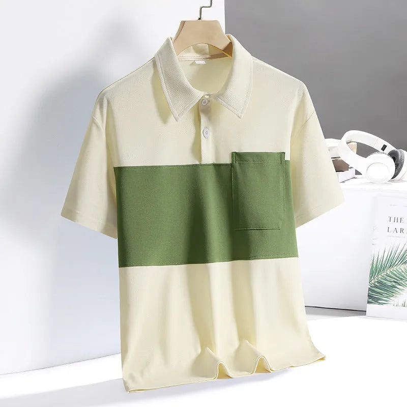 Men's Ice Silk quick-drying polo shirt in khaki, short sleeves, summer casual top