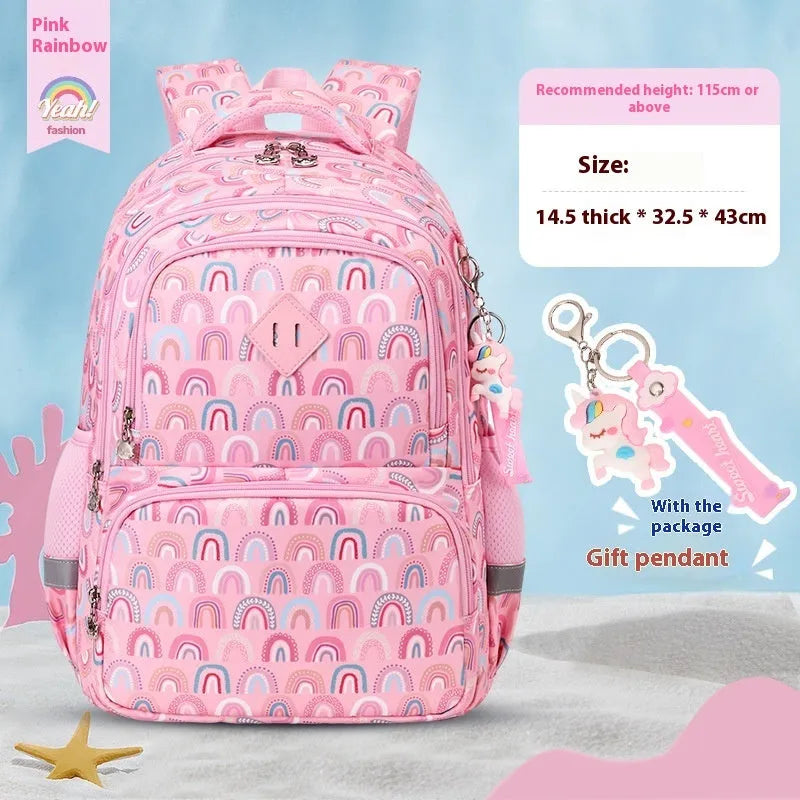 Children's waterproof school backpack in multiple colours including dinosaur and rainbow patterns