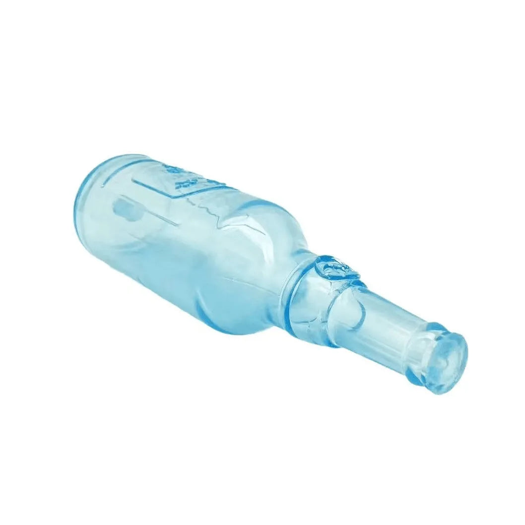 Blue natural rubber water bottle cruncher dog toy with squeaker for aggressive chewers