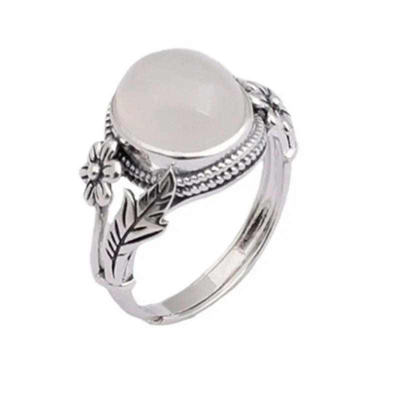 Copper vintage ring with white stone and adjustable U-shaped opening