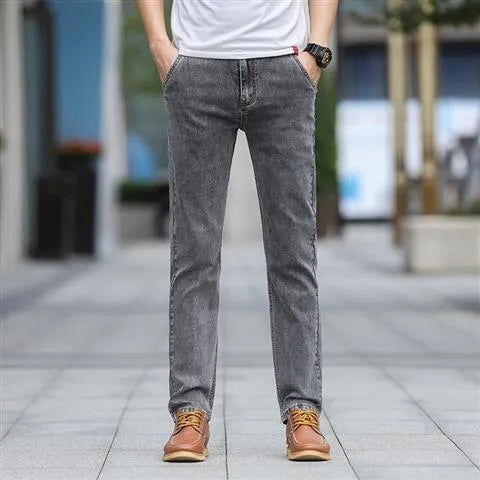 Men's smoky gray jeans with straight-leg cut and low-waist design