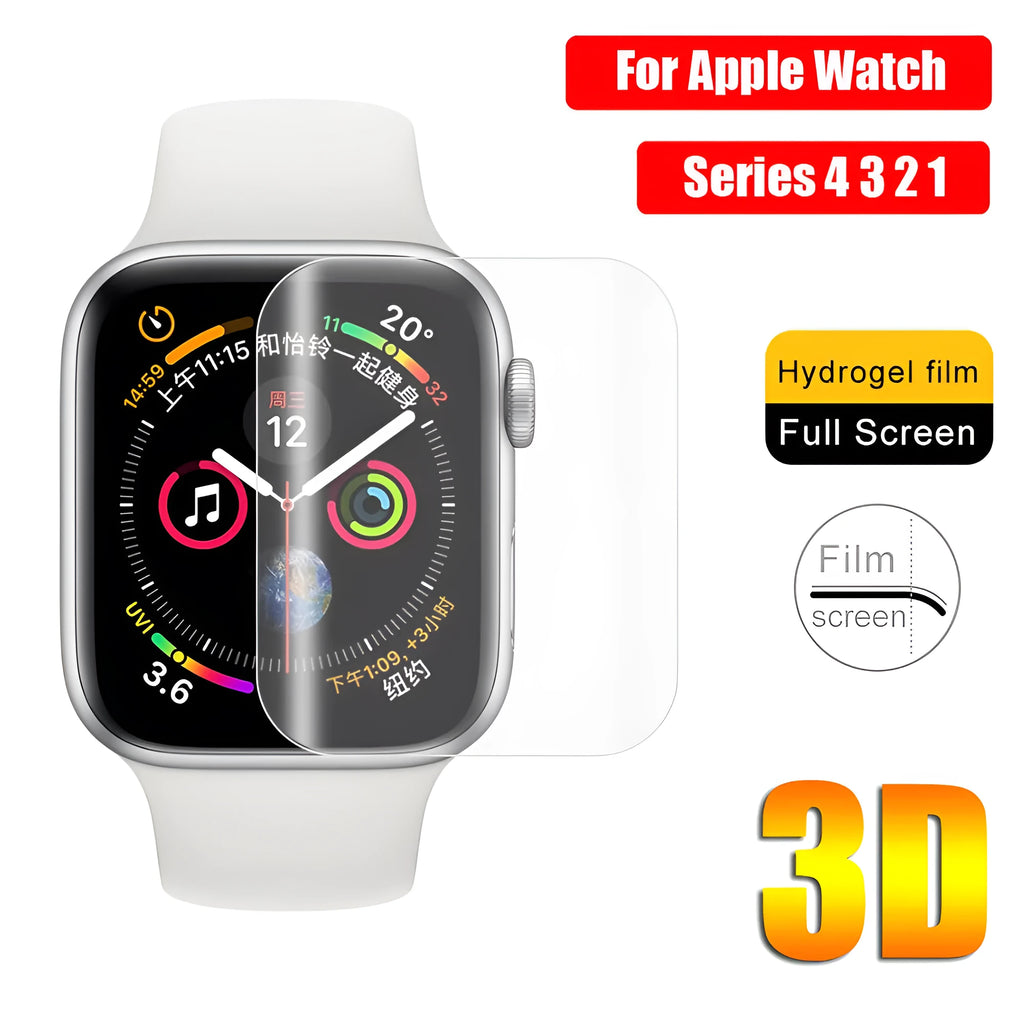 Full coverage hydrogel screen protector for Apple Watch Series 3 and Series 4.