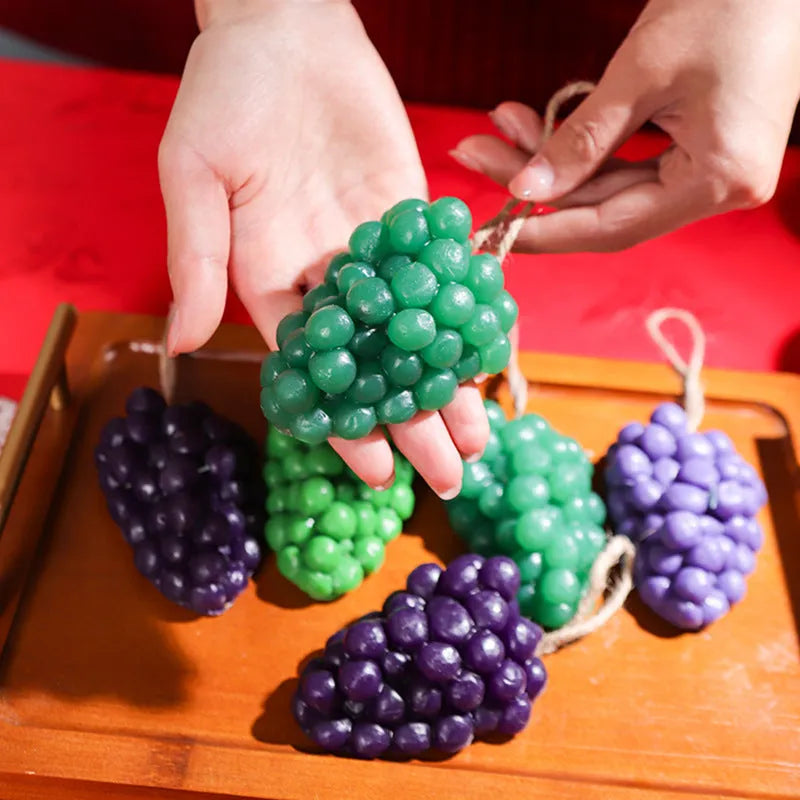 Purple and green handmade grape soap bars with grape cluster design, 80g net content