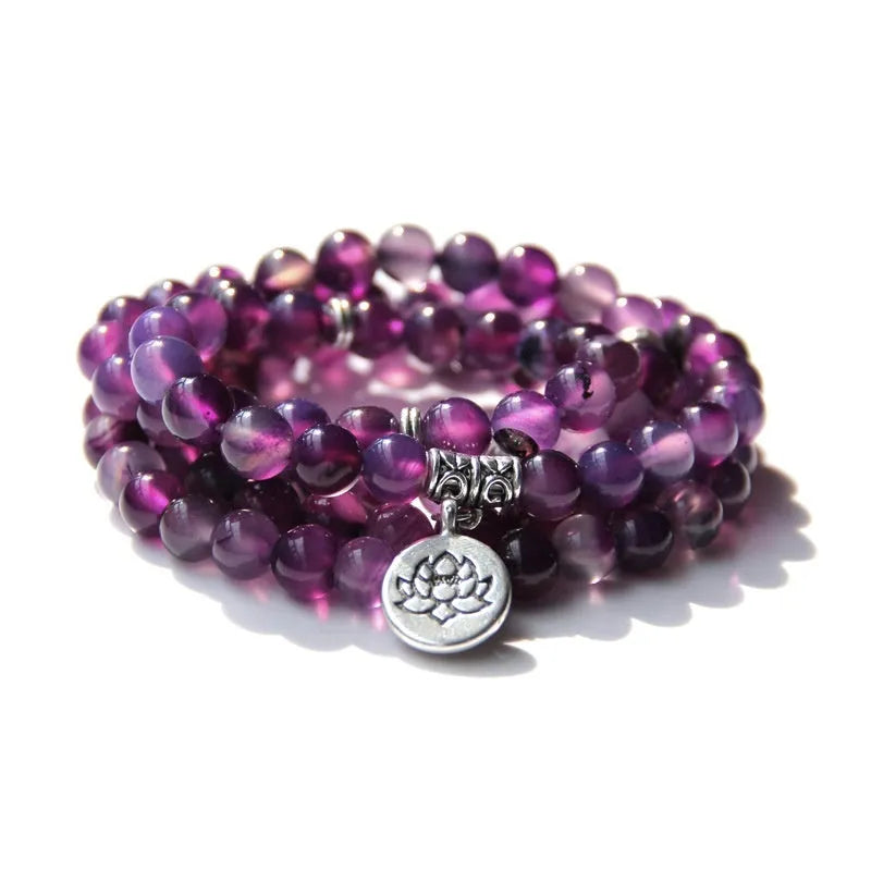 Geometric natural stone bracelet with angel echeveria and lotus design for women in various colours
