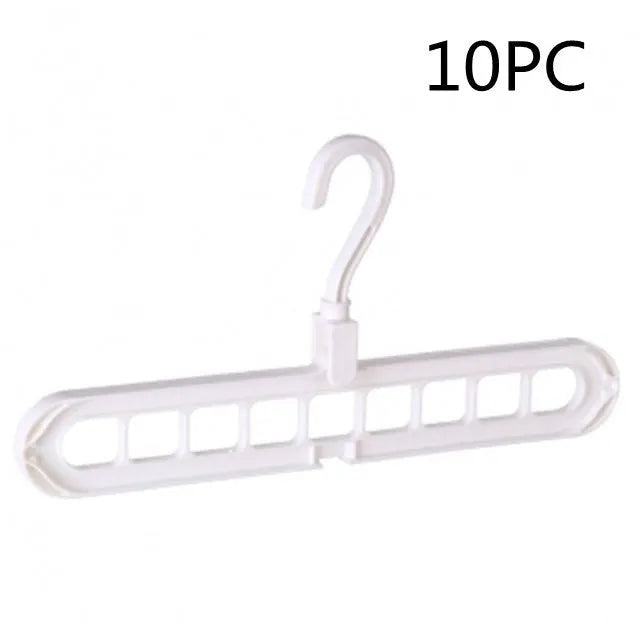 Plastic clothes hanger organiser with rotating hook in various colour options on white background