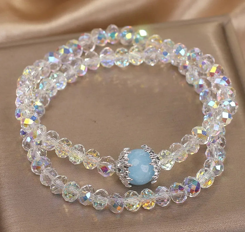 White artificial crystal double ring bracelet for women with electroplated finish