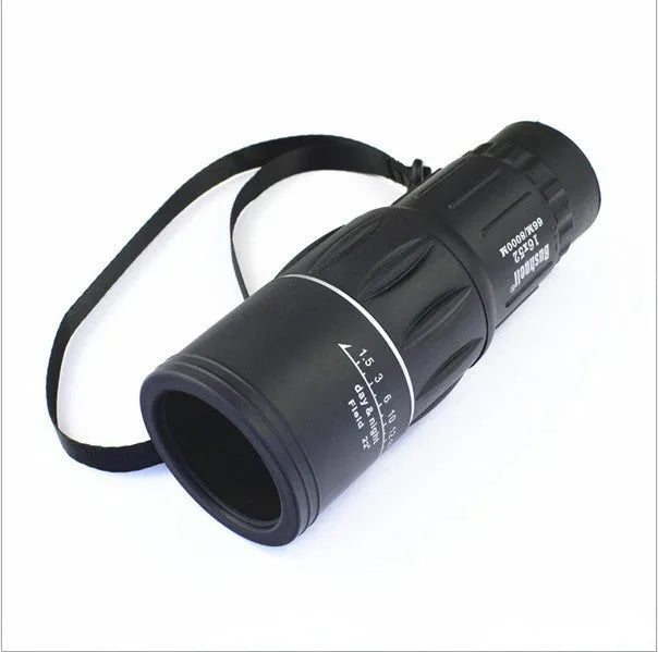 Black 16x52 monocular with 52mm objective lens and eyepiece adjustment
