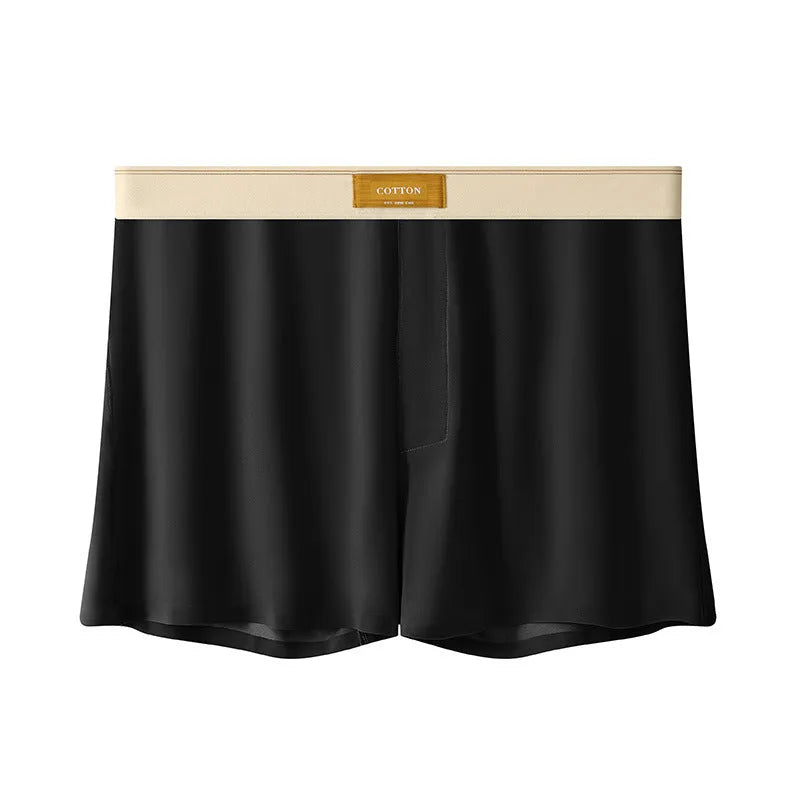 Men's solid colour ice silk underwear with a loose fit and mid waistband on a neutral background.