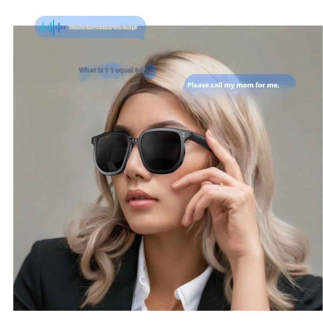 Black Bluetooth smart sunglasses with touch control and anti-blue light lenses