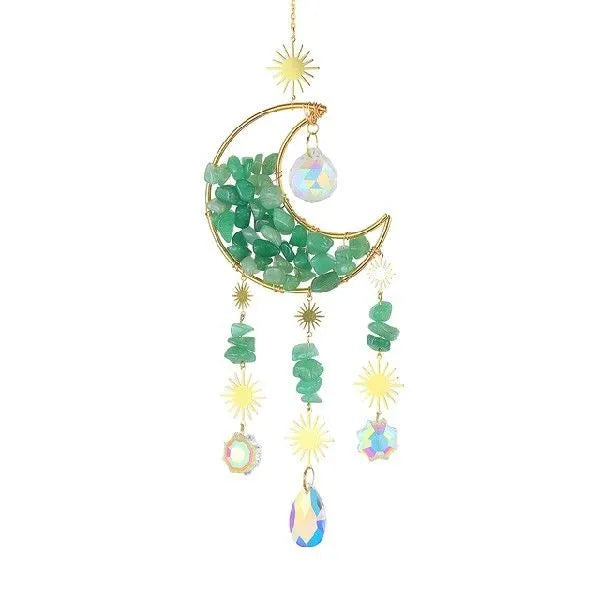 K9 crystal moon charm pendant on a metal chain for car rear-view mirror decoration.
