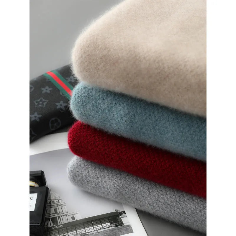 Half-zip round neck sheep wool knitted sweater in slim fit, shown in one of four colour options.