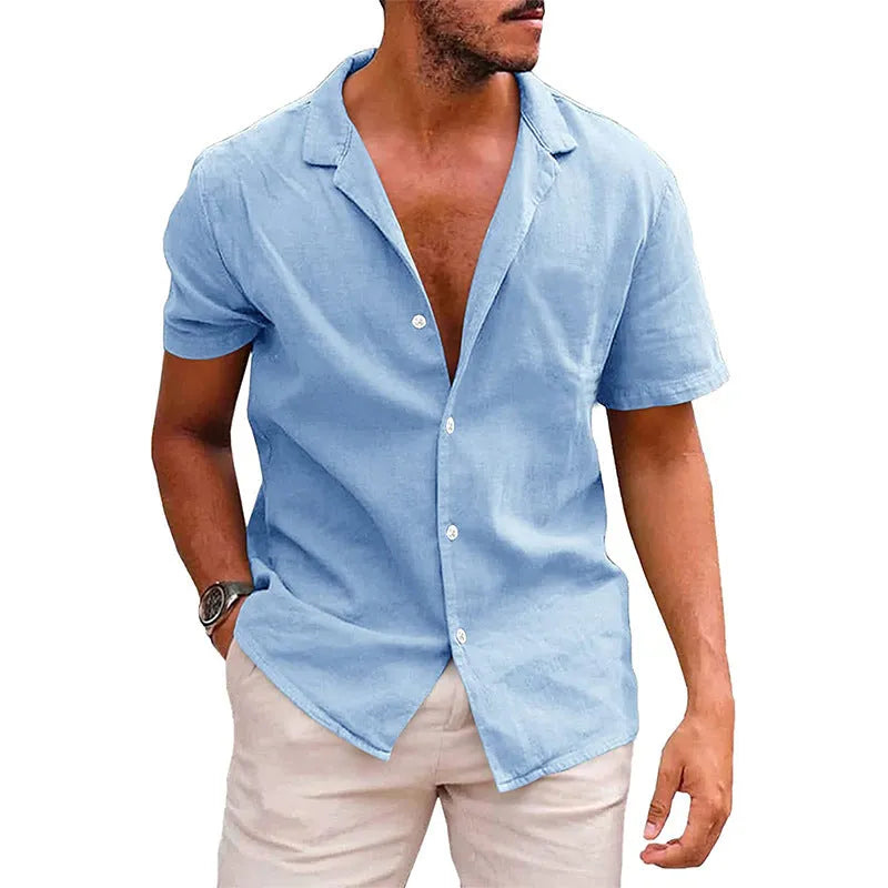 Men's short sleeve button down shirt in linenCotton, solid colour, loose fit, available in multiple colours