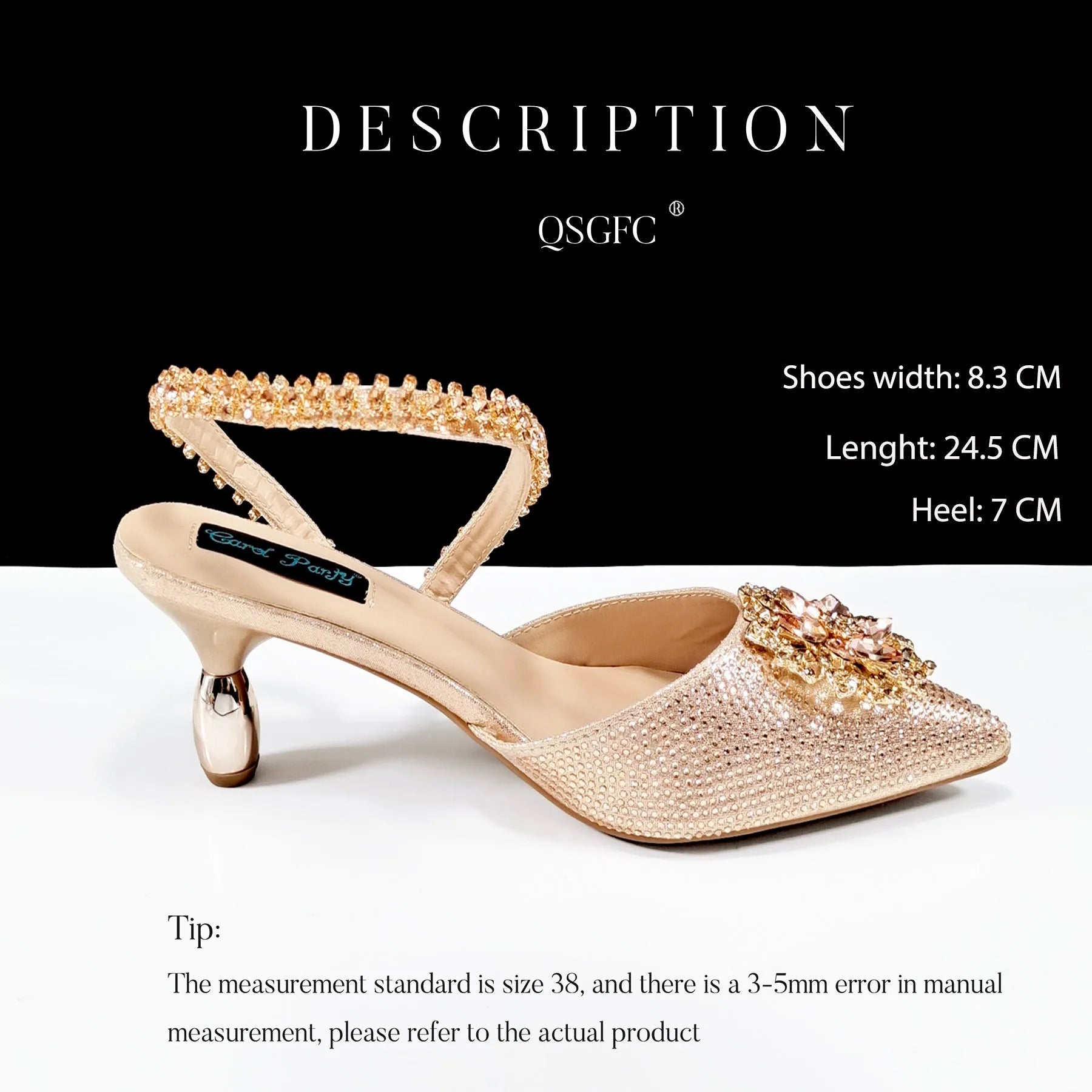 Sexy women's high heel shoes and matching hard clutch bag with floral ankle chain and rhinestone buckle