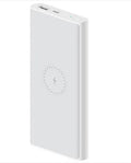 White or black 10000mAh capacity power bank showing USB-C port and wireless charging symbol
