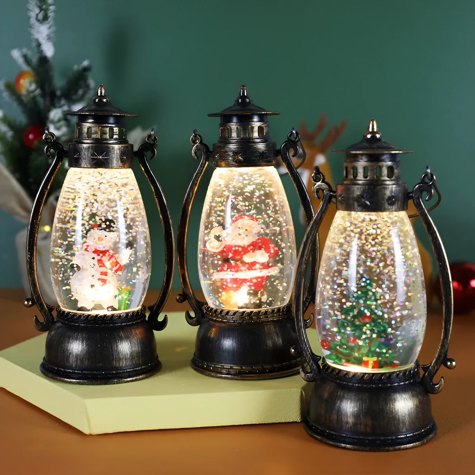 Crystal ball LED Christmas oil lamp decoration in snowman or elderly figure design
