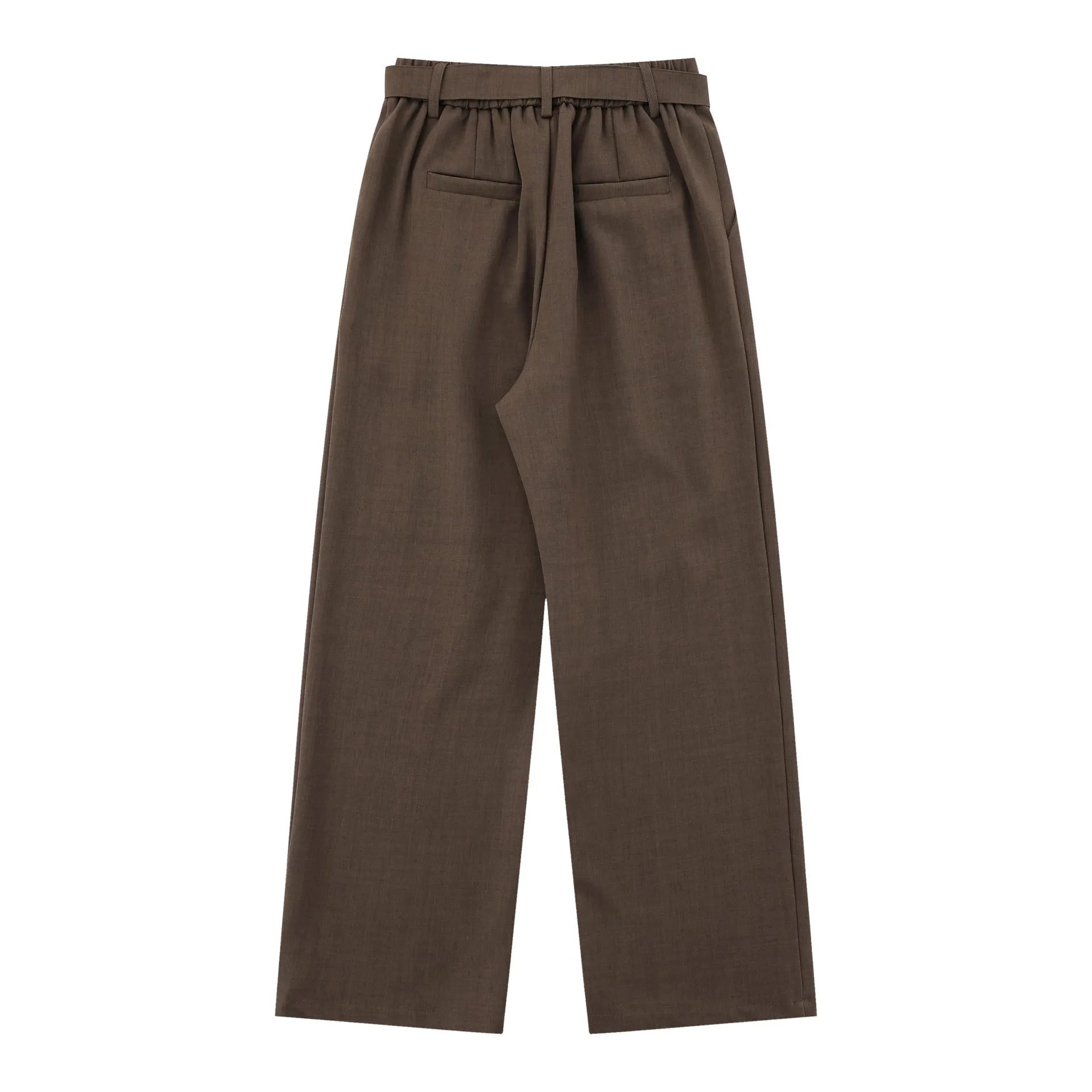 Black loose high waist wide-legged straight-leg trousers on a hanger.