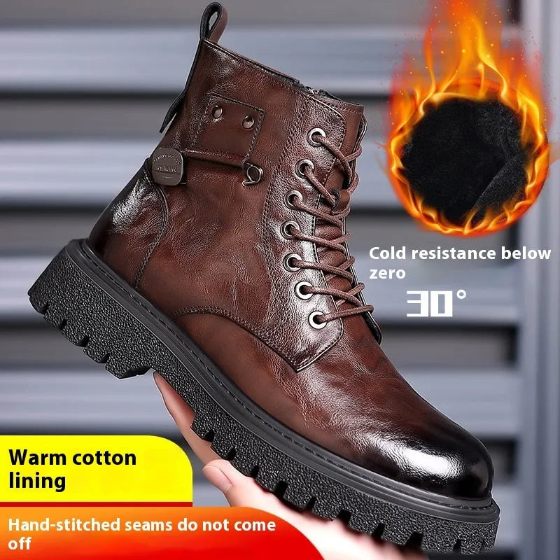 Men's black leather work ankle boots with patent finish and rubber sole for haulage motor environments