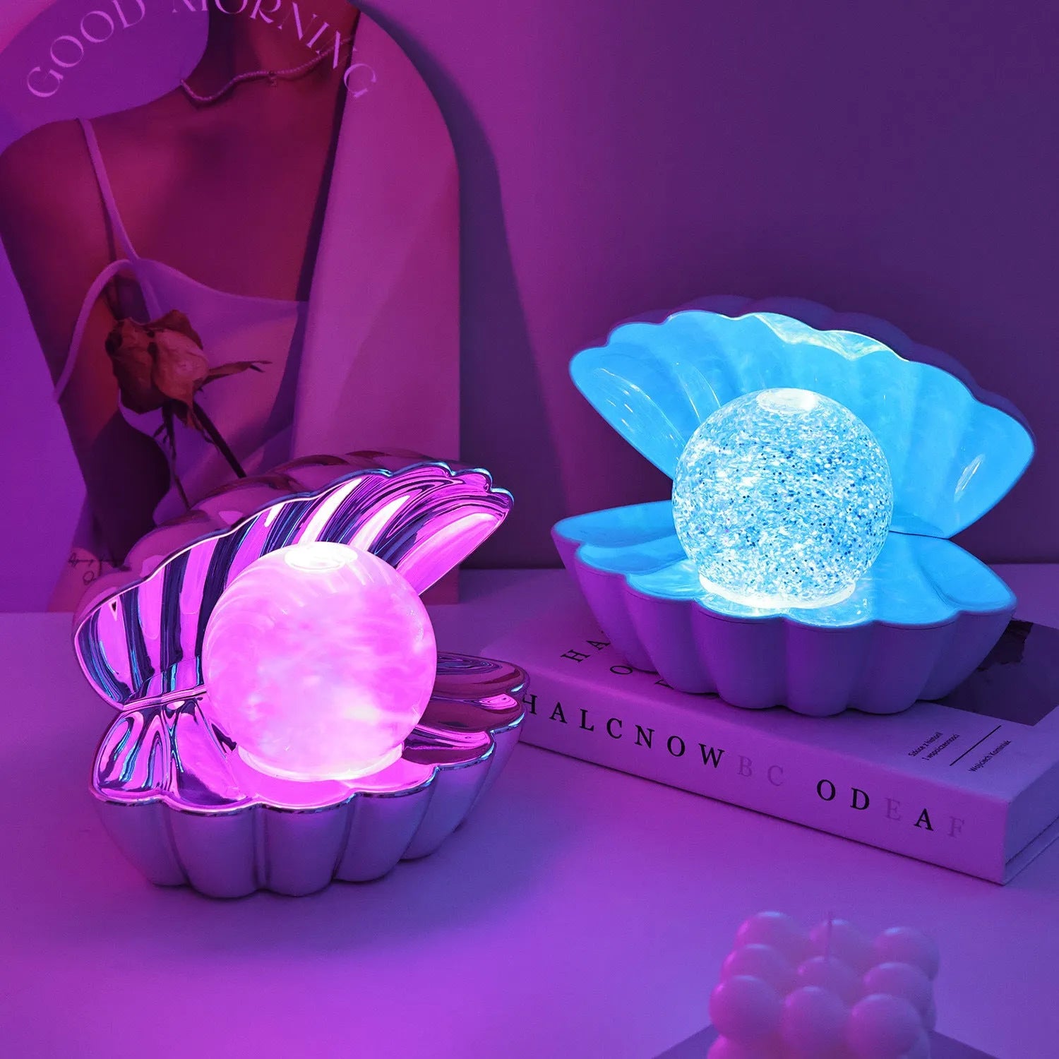 Shell-shaped neon night lamp with battery power for decorative ambience lighting