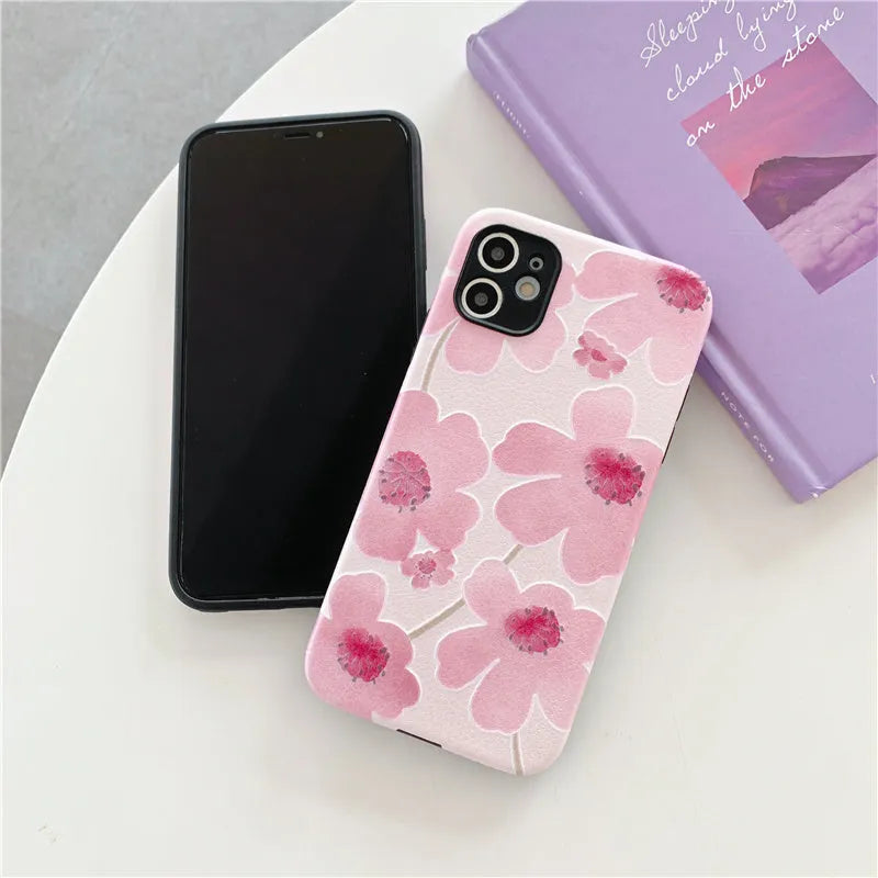 Pink soft rubber iPhone case with Japanese Korean style design and lanyard hole