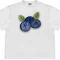 Women's loose fit blueberry patchwork short sleeve t-shirt with floral patterns in green