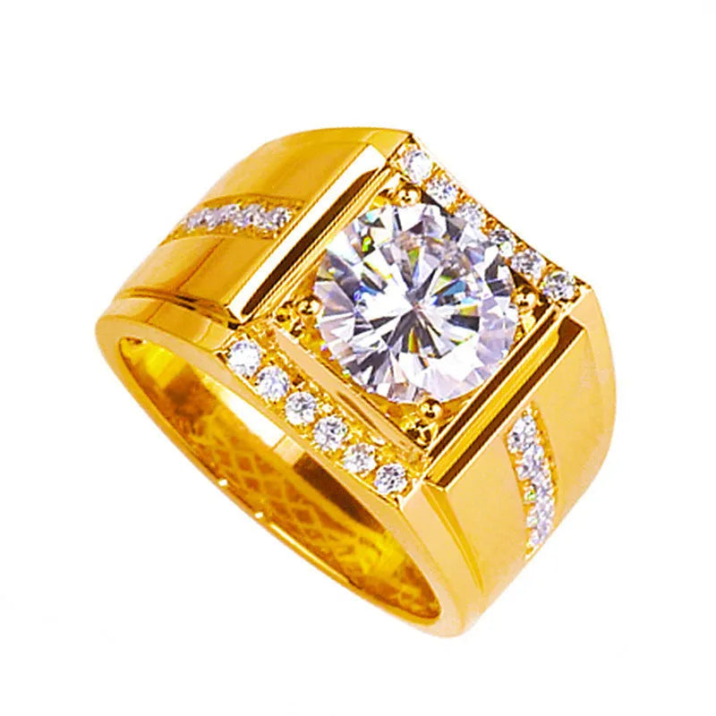 Men's adjustable imitation moissanite ring with diamond zircon stones in geometric design