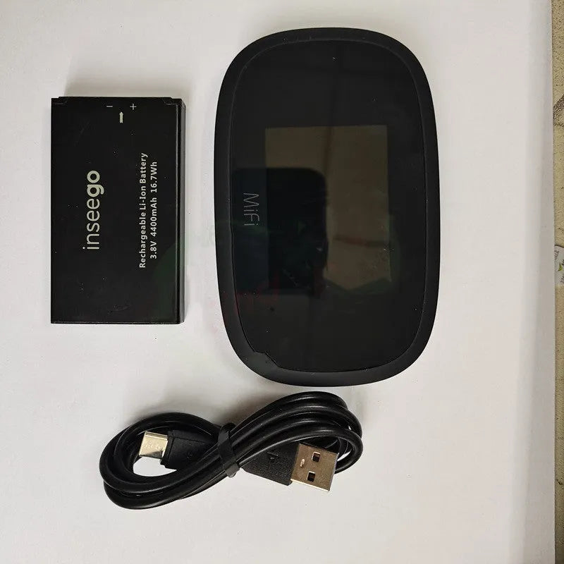 Black portable 4G wireless router showing front display and compact size for mobile internet