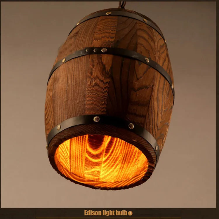 Wooden wine barrel chandelier with adjustable height and E27 bulb base for dining room
