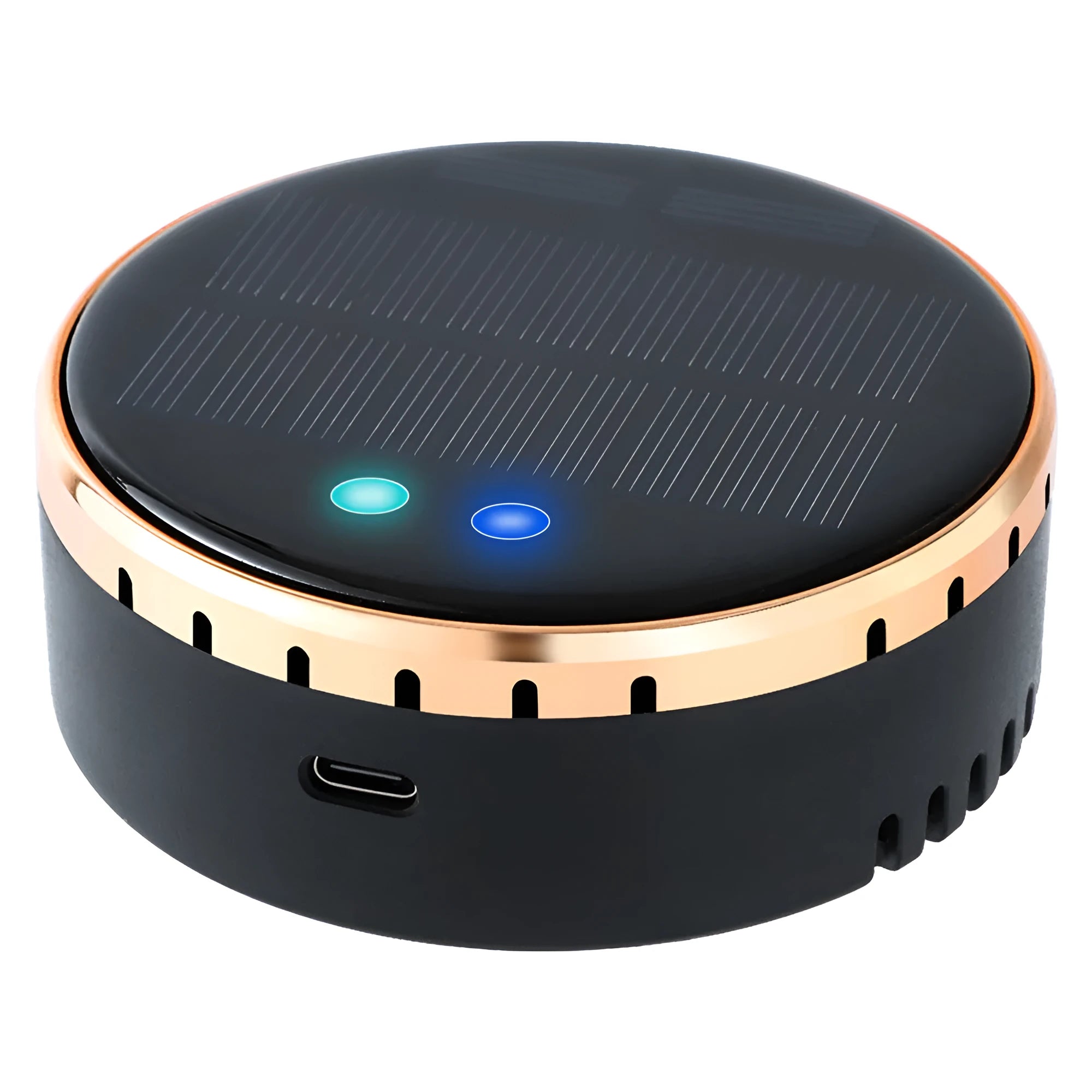 Black solar-powered car humidifier mounted in a vehicle air conditioning vent.