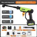 Wireless high pressure water gun with multi-function nozzle in green or yellow plastic zinc alloy construction