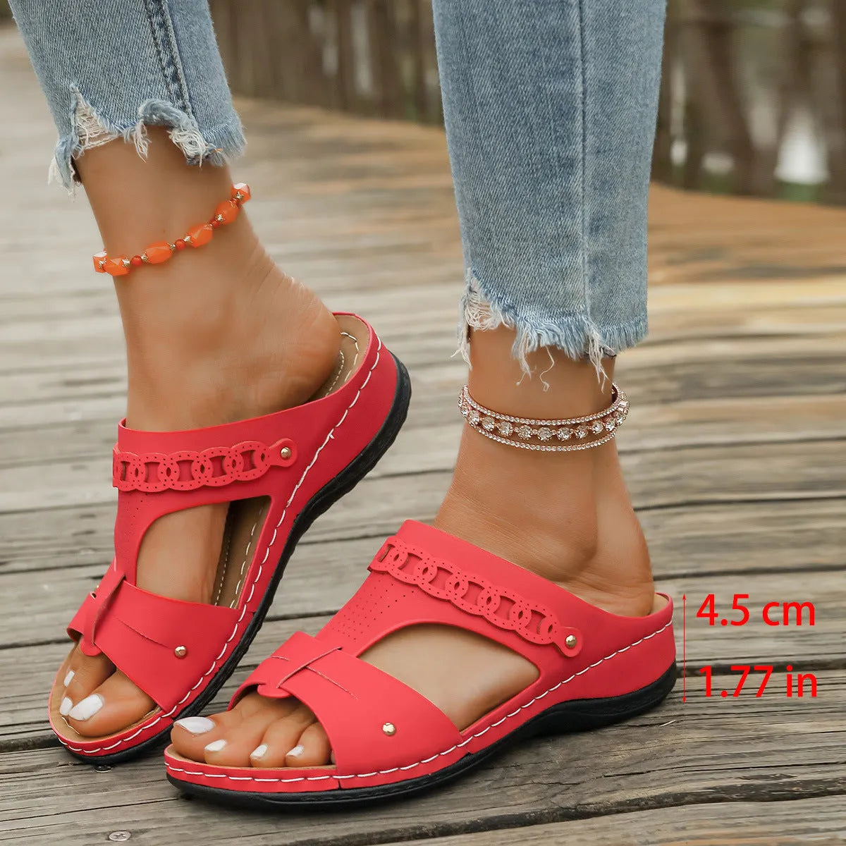 Roman style slippers with slope heel and fish mouth toe holder in multiple colours