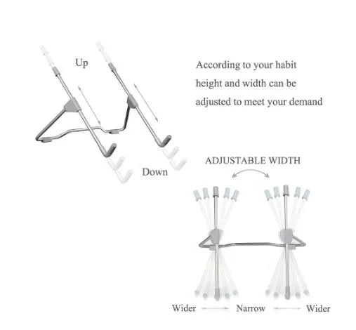 Grey aluminium alloy and engineering plastic mobile phone and laptop stand on desk