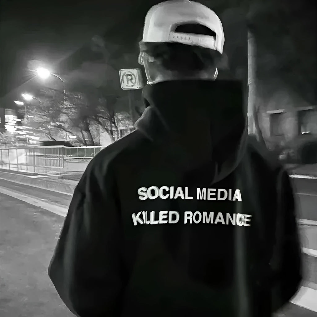 Men's slim-fit grey hoodie with a printed spring letter design on the front, featuring a hood and long sleeves.