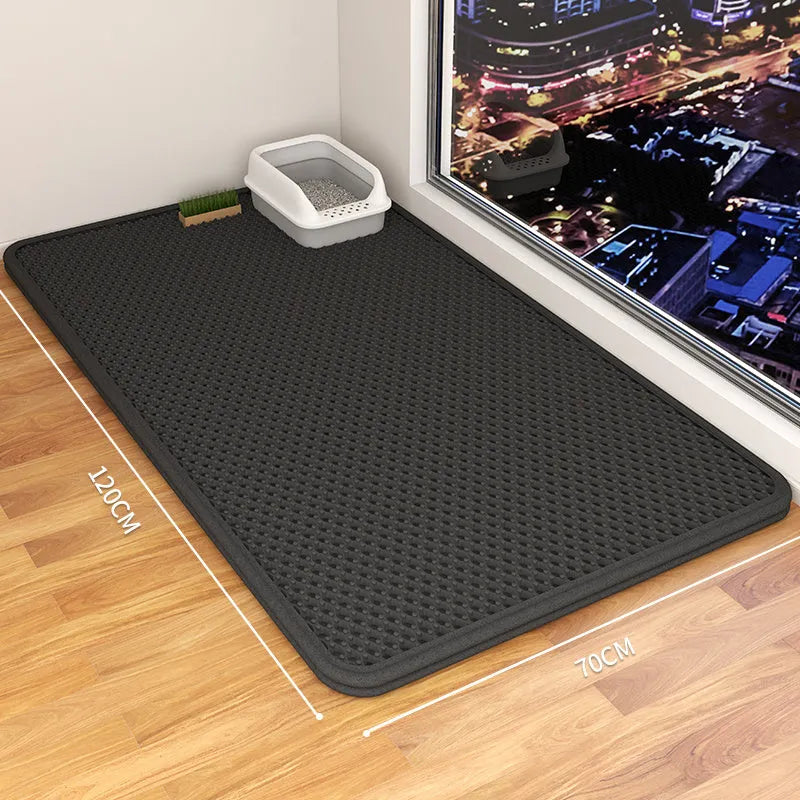 Double layer cat litter mat with waterproof backing in beige colour showing urine trap design
