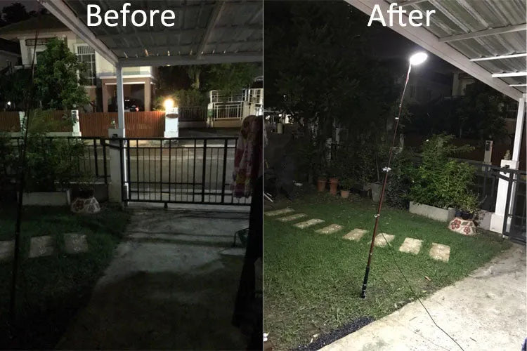 White LED fishing rod light on a telescopic pole with a remote control, dimensions 120 by 95 mm.