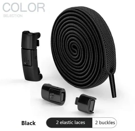 Set of press lock elastic no-tie shoelaces in 8mm widened flat design on a white background.