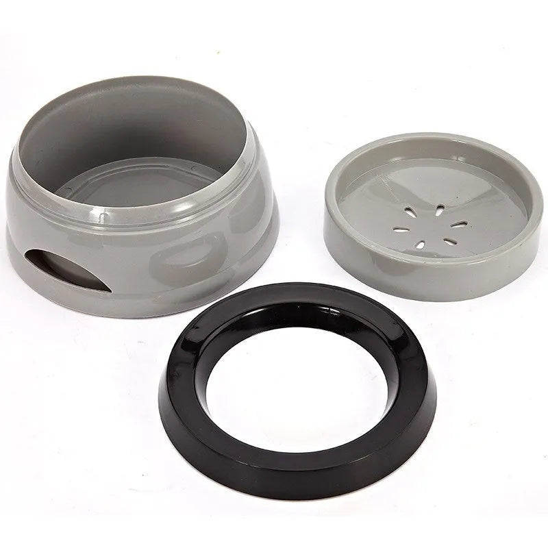 Blue floating anti-spill pet water bowl for dogs and cats with 750ml capacity.