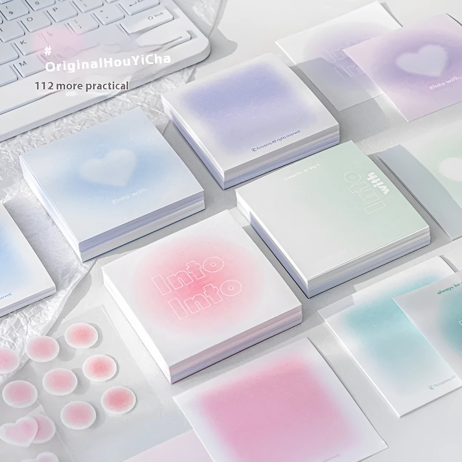 Square 70mm gradient parchment notepad with sticky notes in blush, green, blue and purple colour options