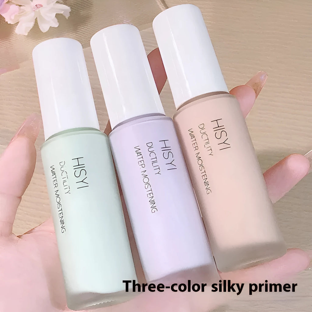 HISYI brightening makeup primer in three shades: 01, 02, and 03.