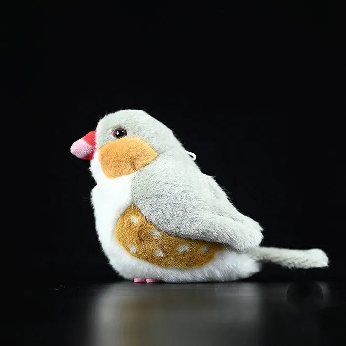 Fat Choo Series zebra finch simulation gray plush toy pendant, 13cm height, soft doll with pendant loop on white background