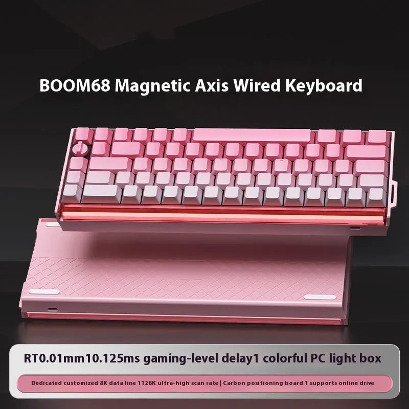 BOOM68 compact mechanical keyboard with RGB backlighting on a desk