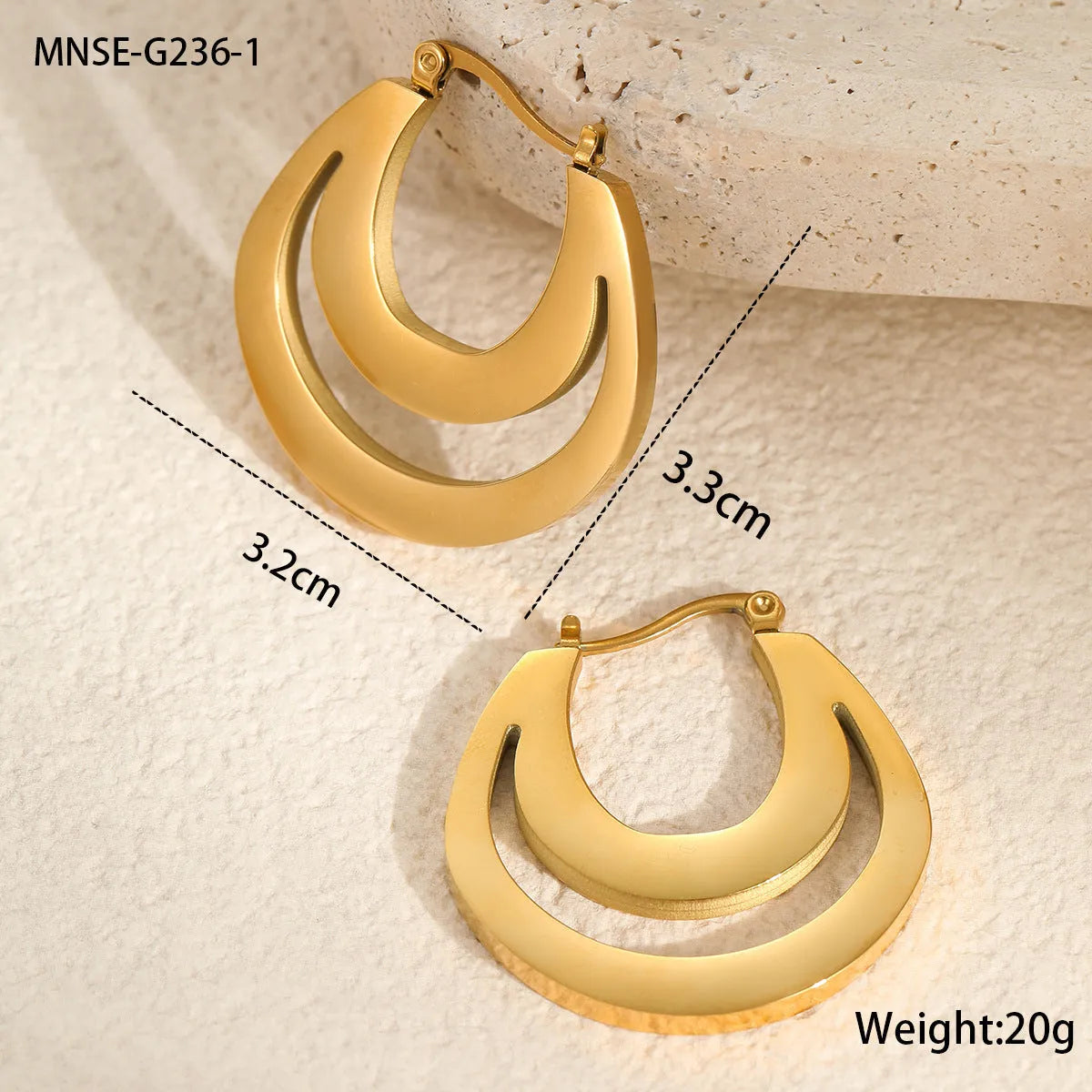 Geometric French earrings with round ring design in gold or steel metallic finish