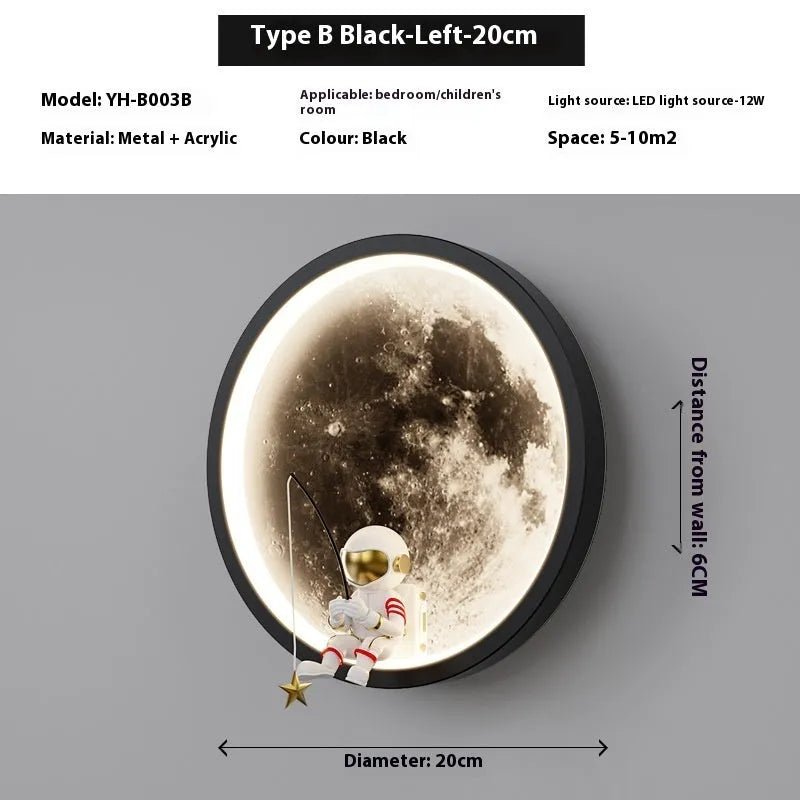 Modern minimalist moon wall lamp with acrylic shade in black or white finish showing smart lighting modes