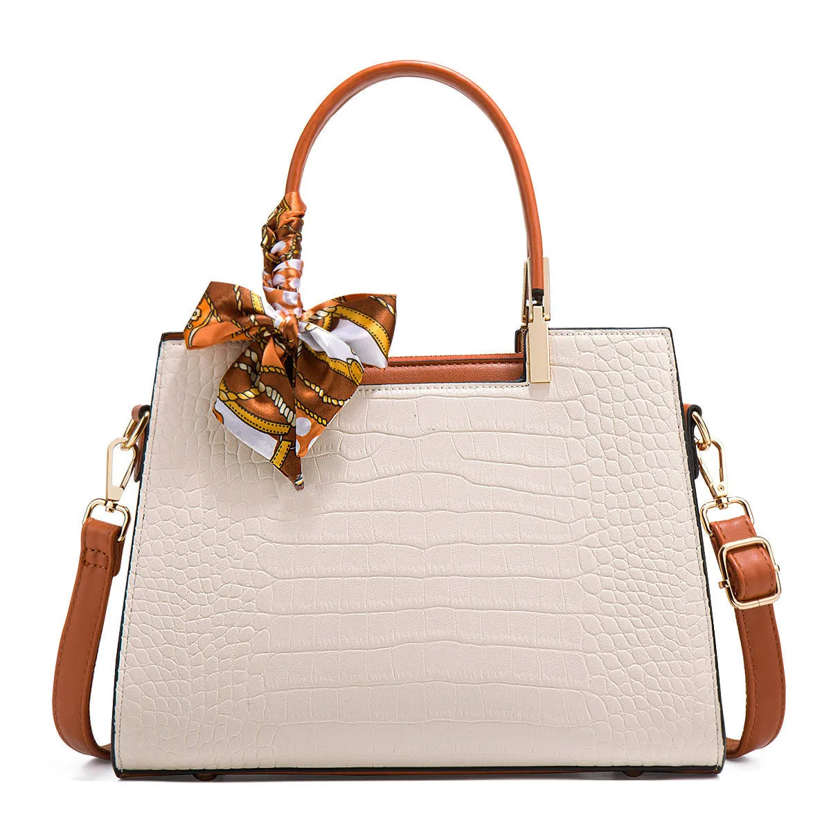 Milky white women's PU leather shoulder handbag with horizontal square shape and internal organiser compartments