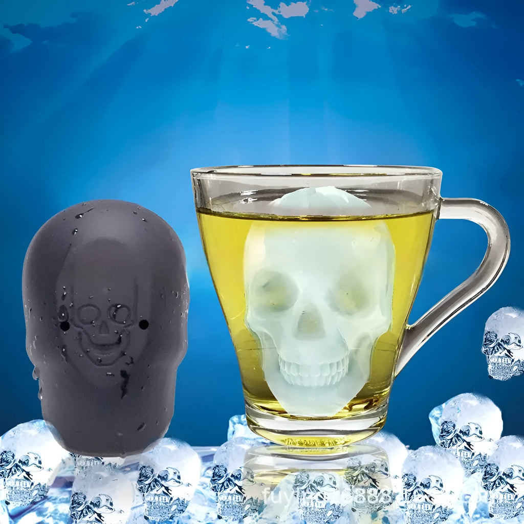 Silicone ice cube tray showing detailed 3D skull mould cavities