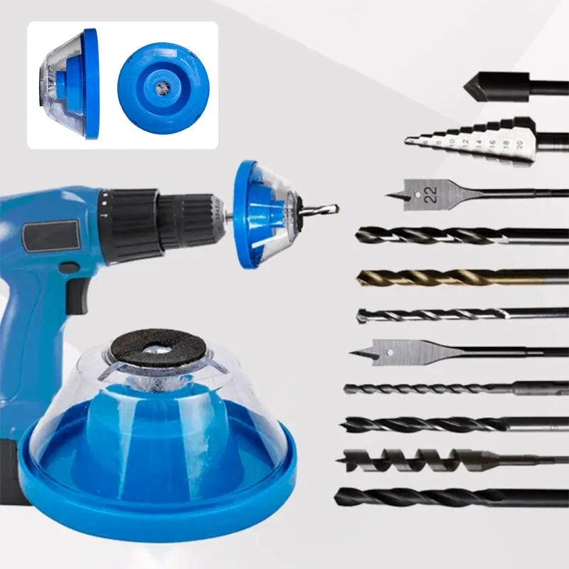 Blue bowl-shaped electric hammer dust cover accessory for drilling, showing hollow cavity.