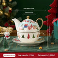 Ceramic tea set with gold-plated teapot and matching cup on dish, snowflake pattern, gift box