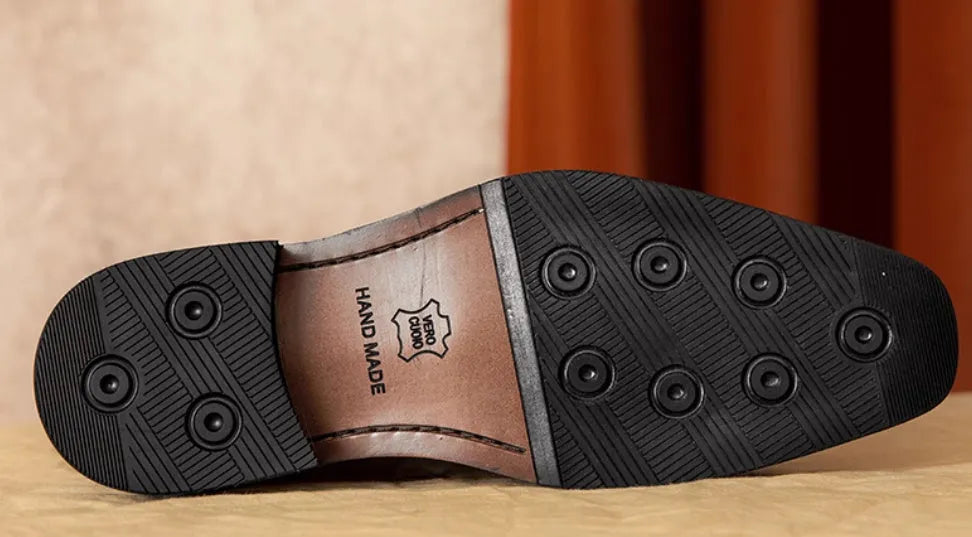 Men's black and brown genuine leather slip-on loafers with British style design