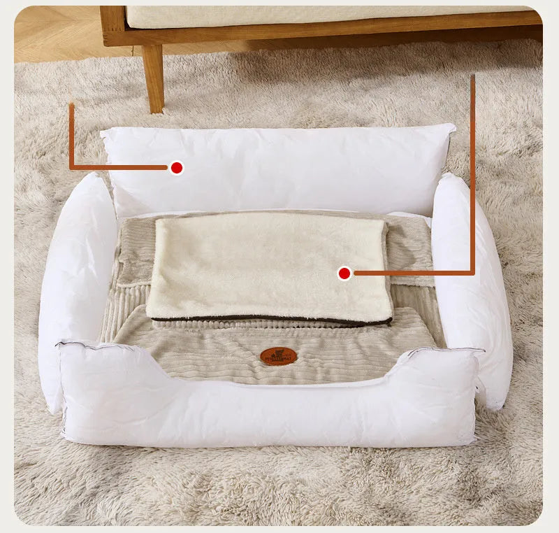Removable washable pet bed cushion for dogs and cats in coffee colour